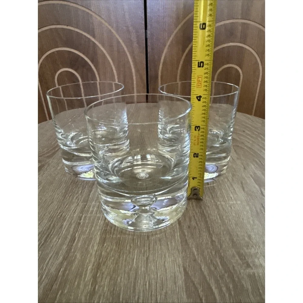 Krosno Crate & Barrel Old Fashioned Glasses Heavy Bottom Bubble Poland Set Of 3